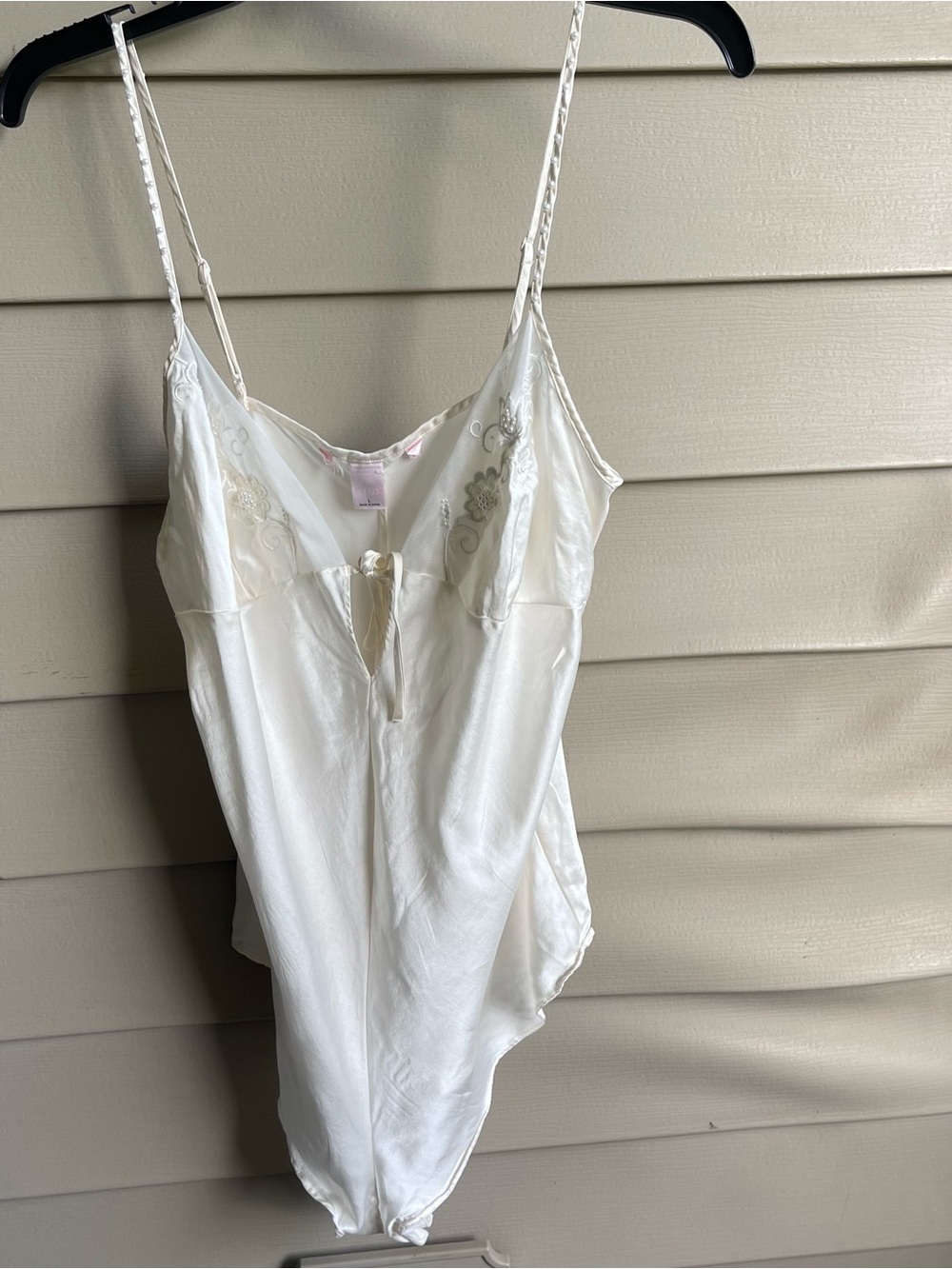 VTG Victoria's Secret Silk Mesh Embroidered Babydoll Lingerie Teddy L Y2K Cream